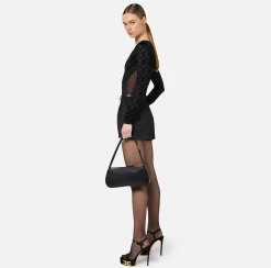 Borse A Spalla|Elisabetta Franchi Borsa hobo media in nappa lucida Nero