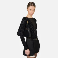 Borse A Spalla|Elisabetta Franchi Borsa hobo media in nappa lucida Nero