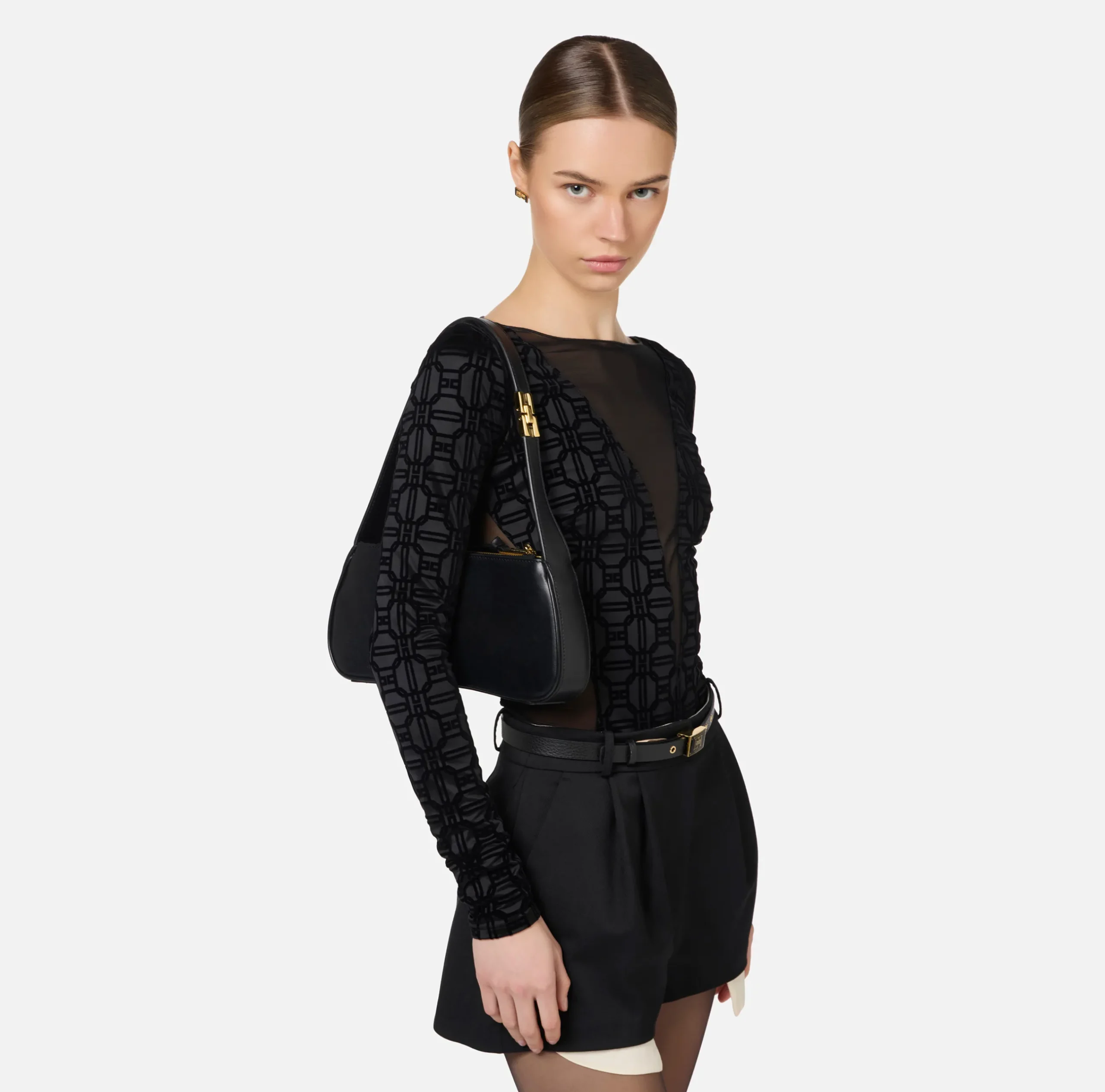 Borse A Spalla|Elisabetta Franchi Borsa hobo media in nappa lucida Nero