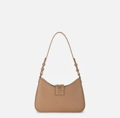 Borse A Spalla|Elisabetta Franchi Borsa hobo piccola in materiale effetto pelle con zip Camel