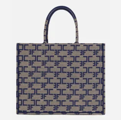 Borse A Mano|Elisabetta Franchi Borsa Monogram Grande Cammello/Blu