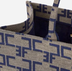 Borse A Mano|Elisabetta Franchi Borsa Monogram Grande Cammello/Blu