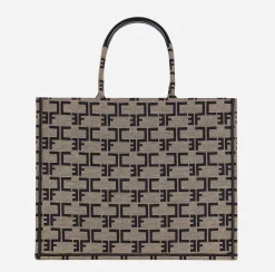 Borse A Mano|Elisabetta Franchi Borsa Monogram Grande Liquirizia/Nero