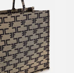 Borse A Mano|Elisabetta Franchi Borsa Monogram Grande Liquirizia/Nero