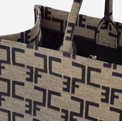 Borse A Mano|Elisabetta Franchi Borsa Monogram Grande Liquirizia/Nero