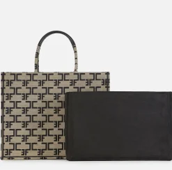 Borse A Mano|Elisabetta Franchi Borsa Monogram Grande Con Organizer Liquirizia/Nero