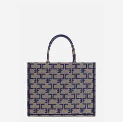 Borse A Mano|Elisabetta Franchi Borsa Monogram Media Cammello/Blu