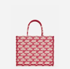 Borse A Mano|Elisabetta Franchi Borsa Monogram Media Burro/Rosso