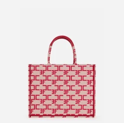 Borse A Mano|Elisabetta Franchi Borsa Monogram Media Burro/Rosso