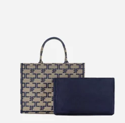 Borse A Mano|Elisabetta Franchi Borsa Monogram Media Con Organizer Cammello/Blu