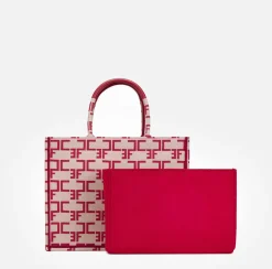Borse A Mano|Elisabetta Franchi Borsa Monogram Media Con Organizer Burro/Rosso