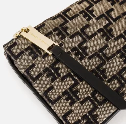 Clutch|Elisabetta Franchi Bustina Monogram Liquirizia/Nero