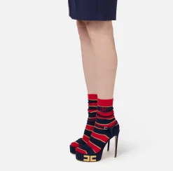 Collants|Elisabetta Franchi Calzini a costine a righe RedPassion/BlueNavy