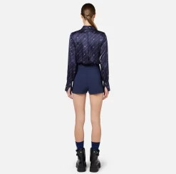 Camicie E Bluse|Top, T-Shirt & Body|Elisabetta Franchi Camicia body in georgette di seta stampata Navy/Crema