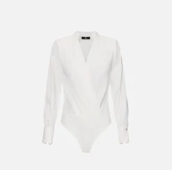 Camicie E Bluse|Top, T-Shirt & Body|Elisabetta Franchi Camicia body in georgette jacquard lettering Avorio