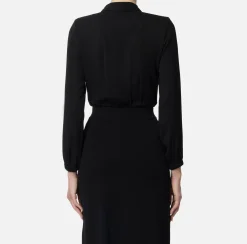 Camicie E Bluse|Top, T-Shirt & Body|Elisabetta Franchi Camicia body in georgette con scollo incrociato Nero