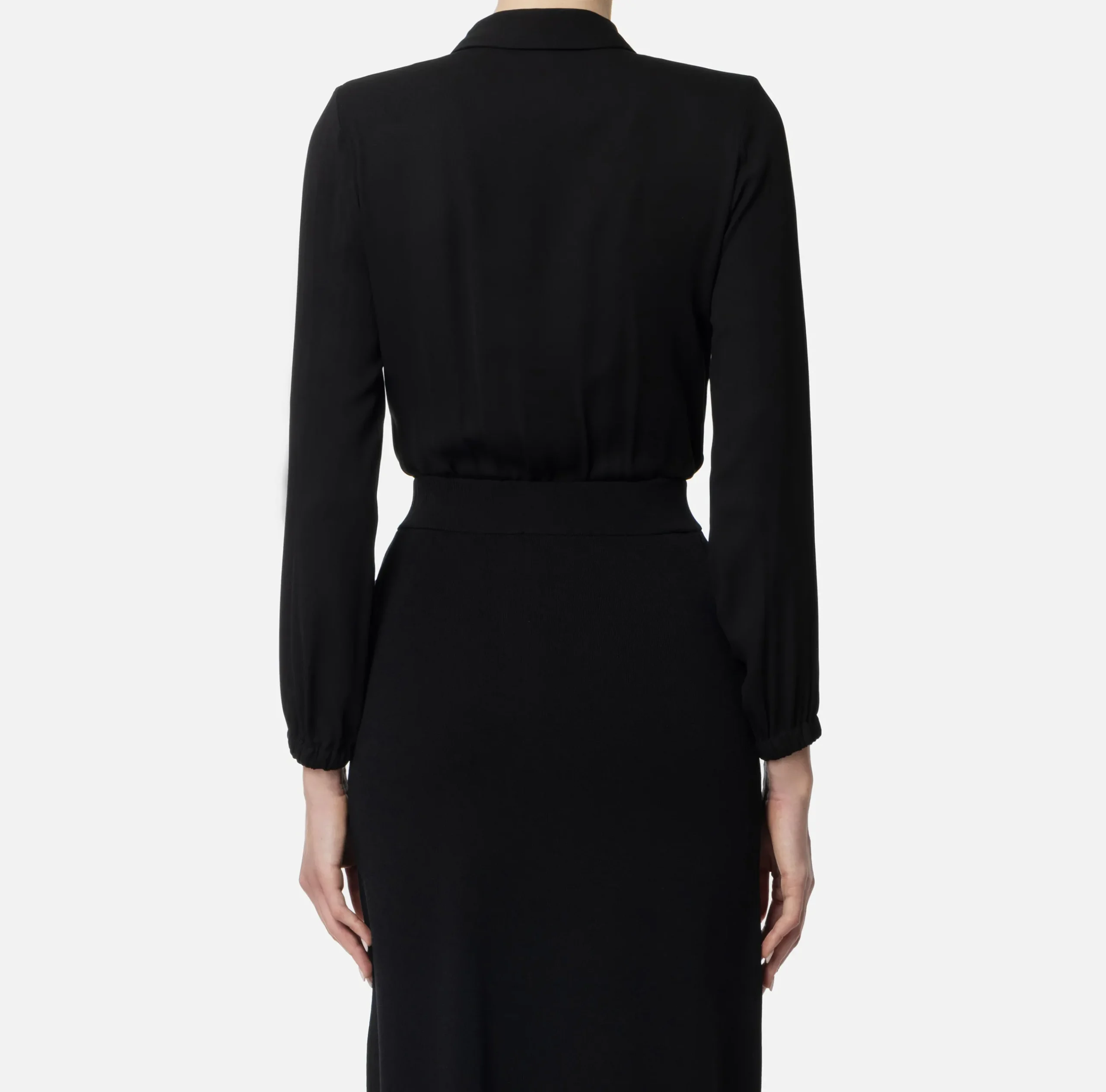 Camicie E Bluse|Top, T-Shirt & Body|Elisabetta Franchi Camicia body in georgette con scollo incrociato Nero