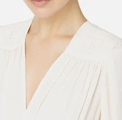 Camicie E Bluse|Top, T-Shirt & Body|Elisabetta Franchi Camicia body in georgette con ricamo su spalle Burro