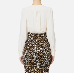 Camicie E Bluse|Top, T-Shirt & Body|Elisabetta Franchi Camicia body in georgette con ricamo su spalle Burro