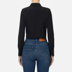 Camicie E Bluse|Top, T-Shirt & Body|Elisabetta Franchi Camicia body in georgette jacquard lettering Nero