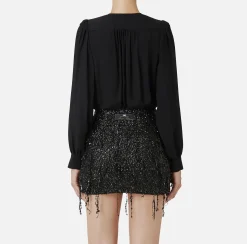 Camicie E Bluse|Top, T-Shirt & Body|Elisabetta Franchi Camicia body in georgette con ricamo su spalle Nero