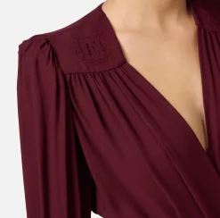 Camicie E Bluse|Top, T-Shirt & Body|Elisabetta Franchi Camicia body in georgette con ricamo su spalle RougeNoir