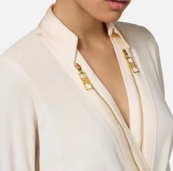 Camicie E Bluse|Top, T-Shirt & Body|Elisabetta Franchi Camicia body in georgette e raso con zip Burro