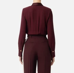 Camicie E Bluse|Top, T-Shirt & Body|Elisabetta Franchi Camicia body in georgette e raso con zip RougeNoir