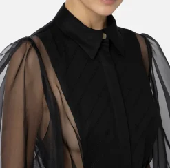Camicie E Bluse|Top, T-Shirt & Body|Elisabetta Franchi Camicia body in organza con plastron Nero