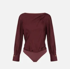 Camicie E Bluse|Top, T-Shirt & Body|Elisabetta Franchi Camicia body in raso jacquard con collana RougeNoir