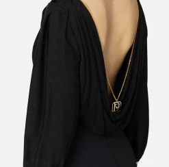 Camicie E Bluse|Top, T-Shirt & Body|Elisabetta Franchi Camicia body in raso jacquard con collana Nero