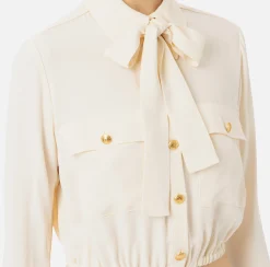 Camicie E Bluse|Elisabetta Franchi Camicia cropped in georgette con foulard Burro