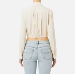 Camicie E Bluse|Elisabetta Franchi Camicia cropped in georgette con foulard Burro