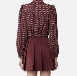 Camicie E Bluse|Elisabetta Franchi Camicia cropped in georgette stampa rombo con foulard RougeNoir/Burro