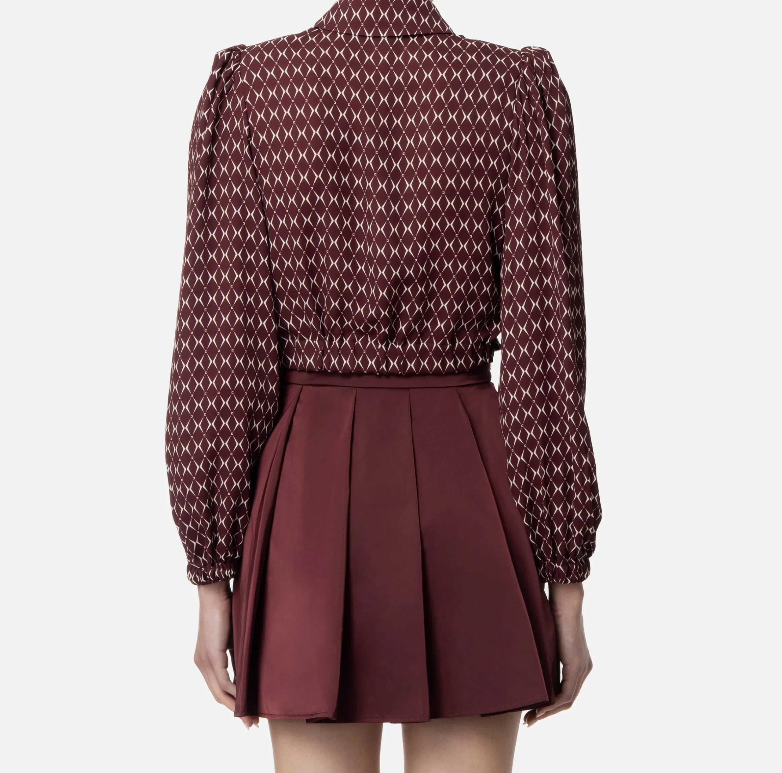 Camicie E Bluse|Elisabetta Franchi Camicia cropped in georgette stampa rombo con foulard RougeNoir/Burro