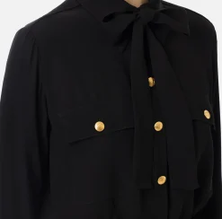 Camicie E Bluse|Elisabetta Franchi Camicia cropped in georgette con foulard Nero