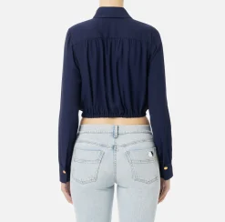 Camicie E Bluse|Elisabetta Franchi Camicia cropped in georgette con foulard Navy