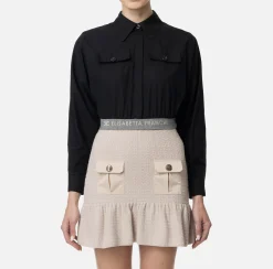 Camicie E Bluse|Elisabetta Franchi Camicia cropped in popeline con fascione Nero