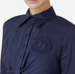 Camicie E Bluse|Elisabetta Franchi Camicia cropped in popeline stretch con drappeggio Navy