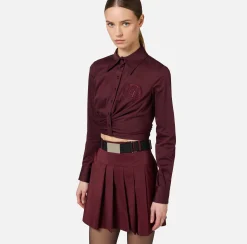 Camicie E Bluse|Elisabetta Franchi Camicia cropped in popeline stretch con drappeggio RougeNoir