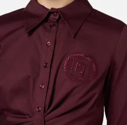 Camicie E Bluse|Elisabetta Franchi Camicia cropped in popeline stretch con drappeggio RougeNoir