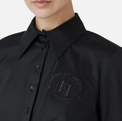 Camicie E Bluse|Elisabetta Franchi Camicia cropped in popeline stretch con drappeggio Nero