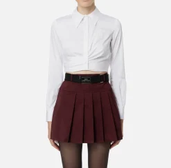 Camicie E Bluse|Elisabetta Franchi Camicia cropped in popeline stretch con drappeggio Bianco