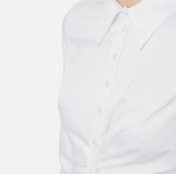 Camicie E Bluse|Elisabetta Franchi Camicia cropped in popeline stretch con drappeggio Bianco
