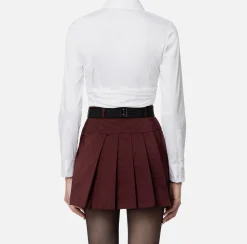 Camicie E Bluse|Elisabetta Franchi Camicia cropped in popeline stretch con drappeggio Bianco