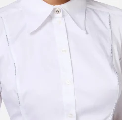 Camicie E Bluse|Elisabetta Franchi Camicia cropped in popeline con plastron ed elastico logato Bianco