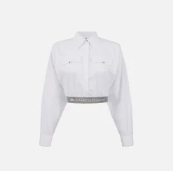 Camicie E Bluse|Elisabetta Franchi Camicia cropped in popeline con fascione Bianco