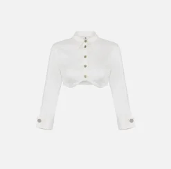 Camicie E Bluse|Elisabetta Franchi Camicia cropped in raso con taglio coppe Bianco