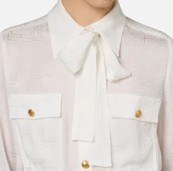 Camicie E Bluse|Elisabetta Franchi Camicia cropped in raso jacquard con foulard Avorio
