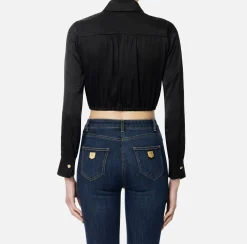 Camicie E Bluse|Elisabetta Franchi Camicia cropped in raso jacquard con foulard Nero